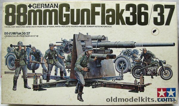 Tamiya 1/35 German 88mm Gun Flak 36/37 - with Zundapp KS750 Motorcycle and Gun Crew, MM-17 plastic model kit